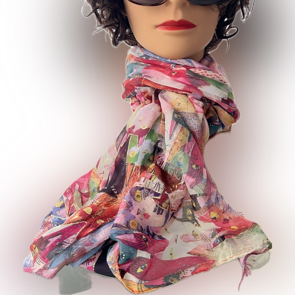 🐈‍⬛🌟Fantastic Cats Ensemble Scarf Oulined in Metallic Gold | 29”W x 70”L - Picture 4 of 17